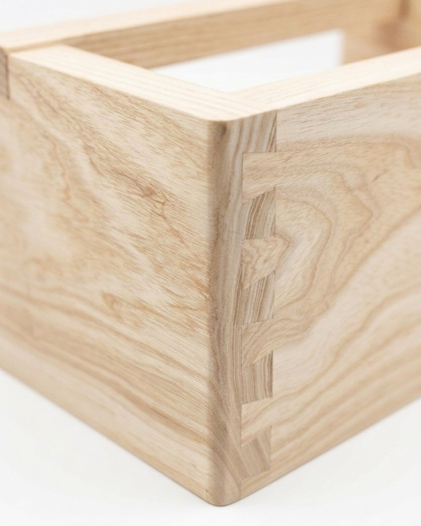 Close-up of a wooden shelf with a light wood finish on a white background