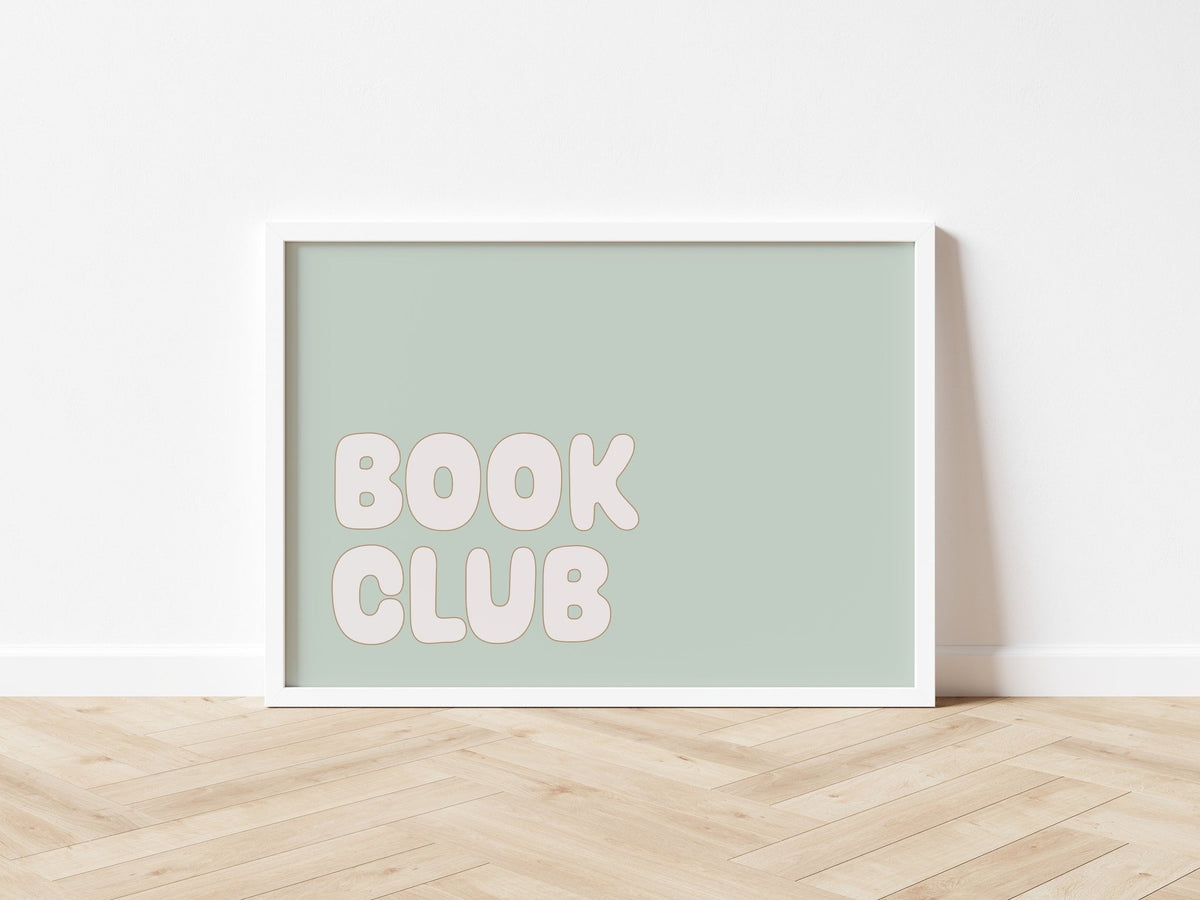 Book Club Print in Sage, landscape, shown framed
