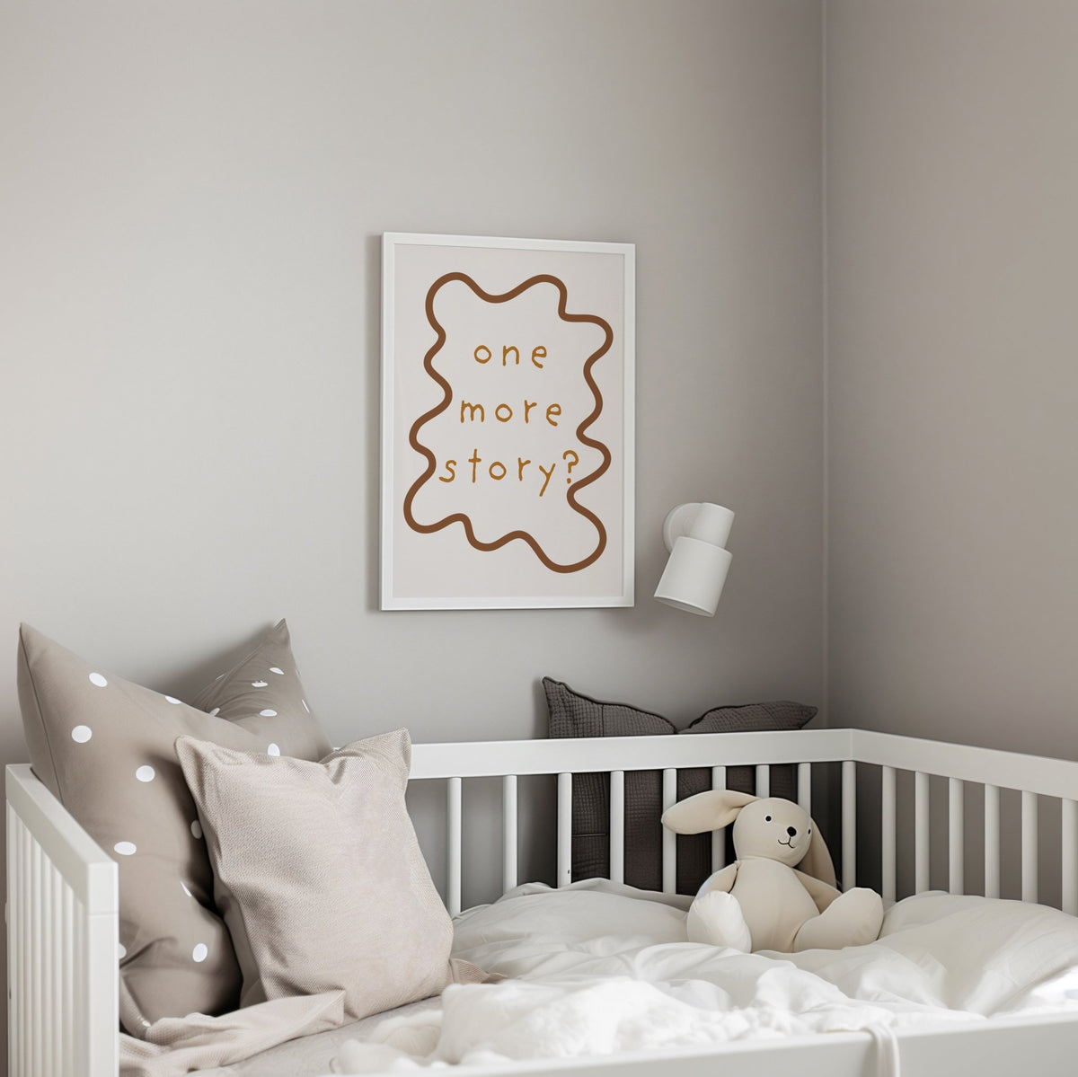One More Story Wavy Edition Print framed above a cot in a nursery, designed by Autumn's Corner
